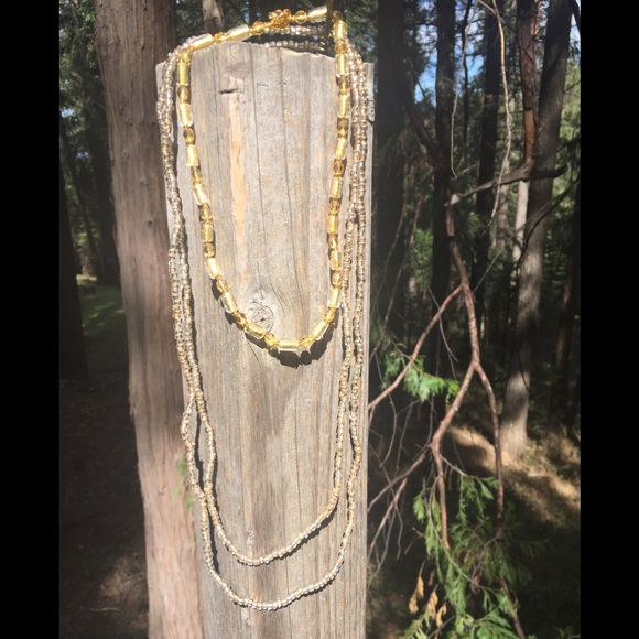 Glass beaded necklaces in shades of yellow/ gold statement vintage flapper girl - Picture 2 of 9